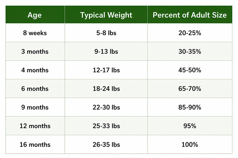 chart of How Big Do Mini Bernedoodles Get